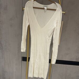 Elegant Long Sleeve Cream Dress